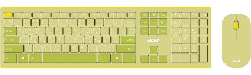 Клавиатура + мышь Acer OCC205 клав:зеленый/желтый мышь:зеленый/желтый USB беспроводная slim