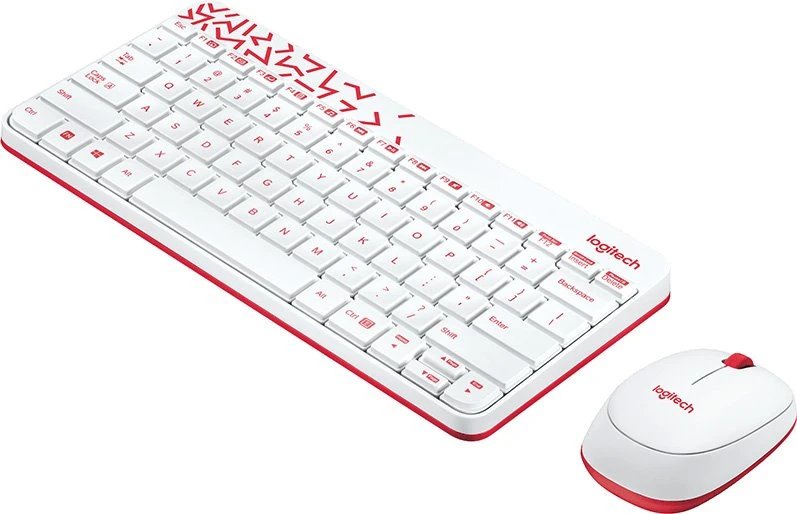 Клавиатура + мышь Logitech MK240 клав белый/красный мышь белый/красный (920-008160)