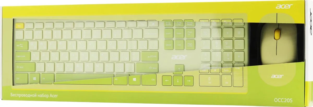 Комплект беспроводной Клавиатура+Мышь ACER OCC205 клав:зеленый/желтый мышь:зеленый/желтый USB slim (ZL.ACCEE.00E) (1/10)