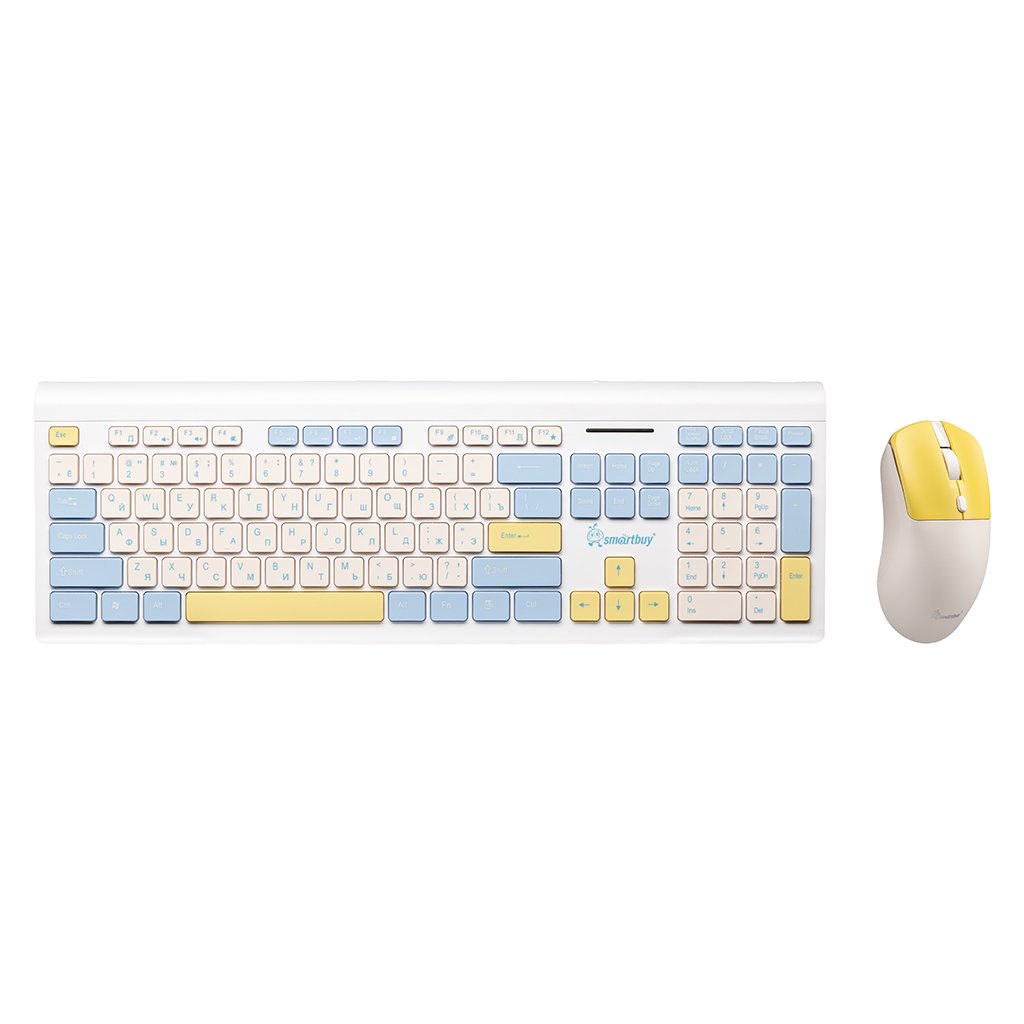 Комплект проводной клавиатура+мышь мультимедийный SMARTBUY 704AG белый, желтый, голубой (SBC704AGY)  (1/20)