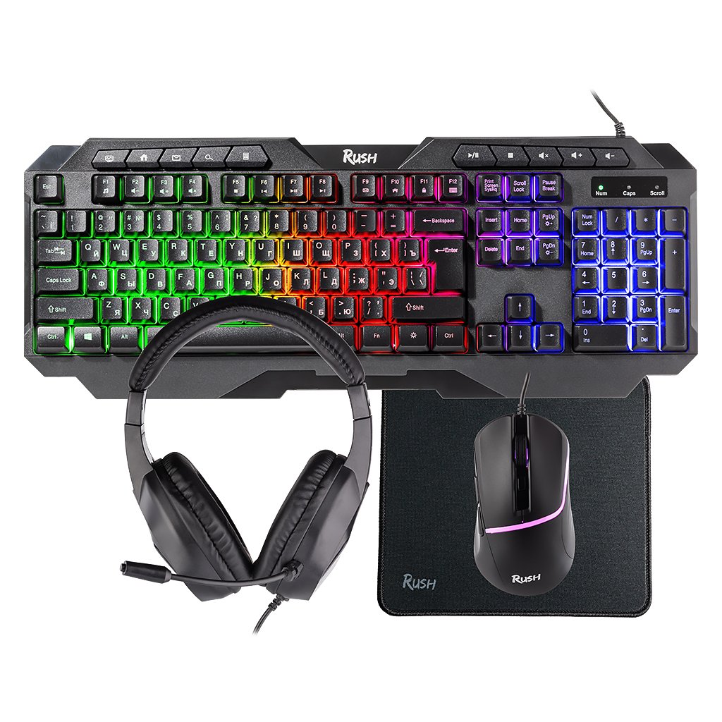 Комплект беспроводной SMARTBUY клавиатура+мышь+гарнитура+коврик F10 черный (SBC610GK) (1/4)