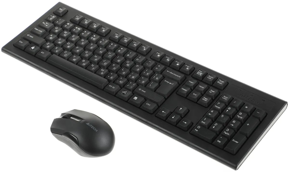 Комплект беспроводной Клавиатура+Мышь A4TECH 3000NS, USB Multimedia, клав: черная мышь: черная (1/10)
