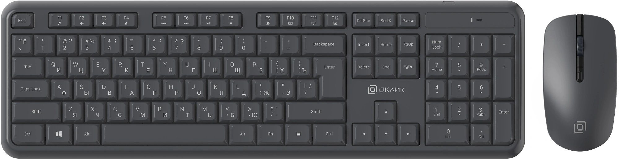 Комплект беспроводной Клавиатура + мышь Оклик S277W клав:серый мышь:серый USB Multimedia (2066173)
