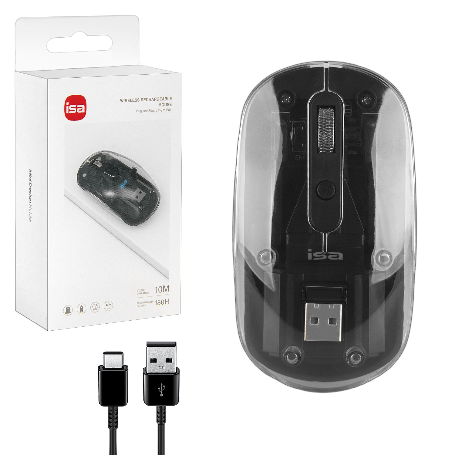 Мышь беспроводная (2.4G, Bluetooth) WM-8 ISA (Прозрачно-черная)