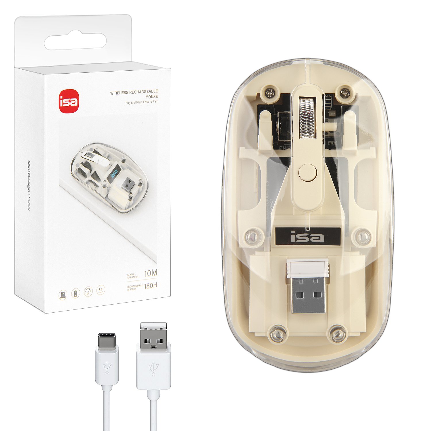 Мышь беспроводная (2.4G, Bluetooth) WM-8 ISA (Прозрачно-бежевая)