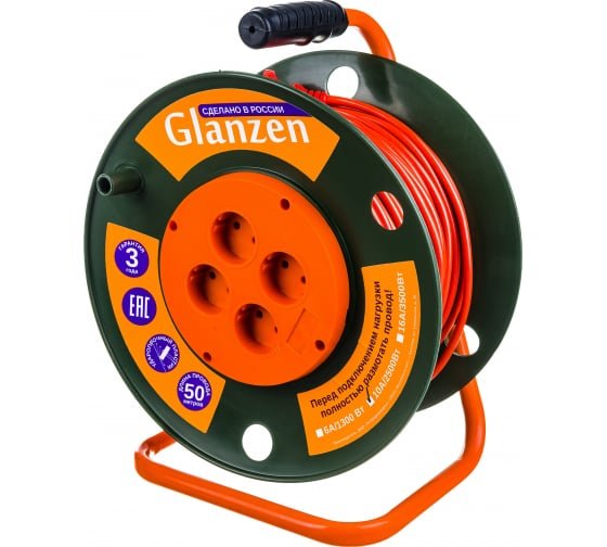 Удлинитель силовой GLANZEN EB-50-003 на катушке 4 гнезда ПВС 2x1 00012290