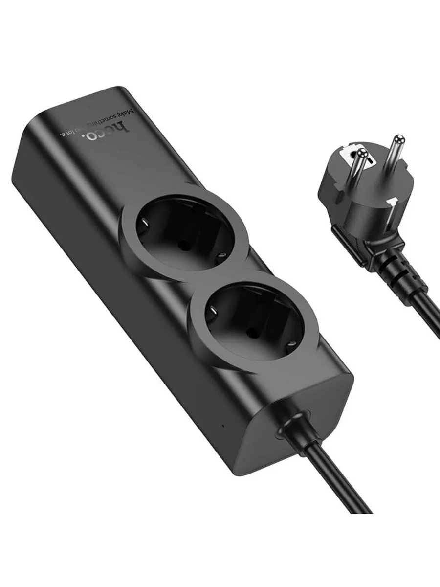 Сетевой фильтр HOCO NS10 2.0м, 2 розеток, чёрный