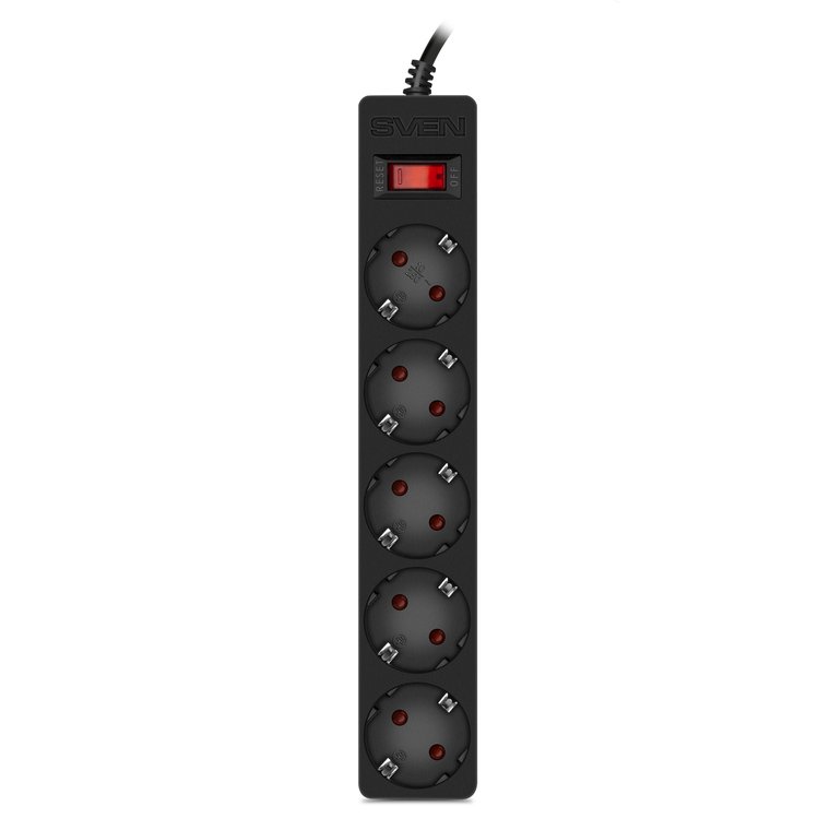 Фильтр SVEN SF-05E 3,0 м (5 розеток с защитными шторками) черный, цветная коробка