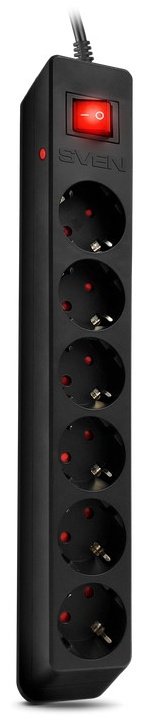 Фильтр SVEN Optima 5,0 м (6 розеток с защитными шторками, черный, цветная коробка)