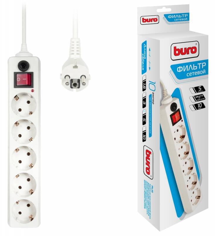 Сетевой фильтр Buro 500SH-5-W 5м (5 розеток) белый
