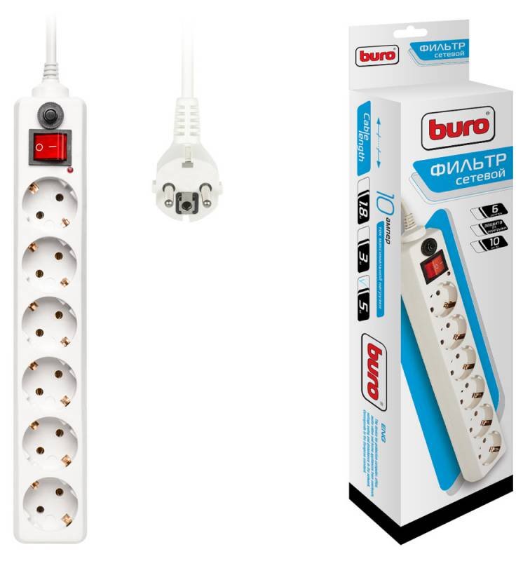 Сетевой фильтр Buro 600SH-5-W 5м (6 розеток) белый