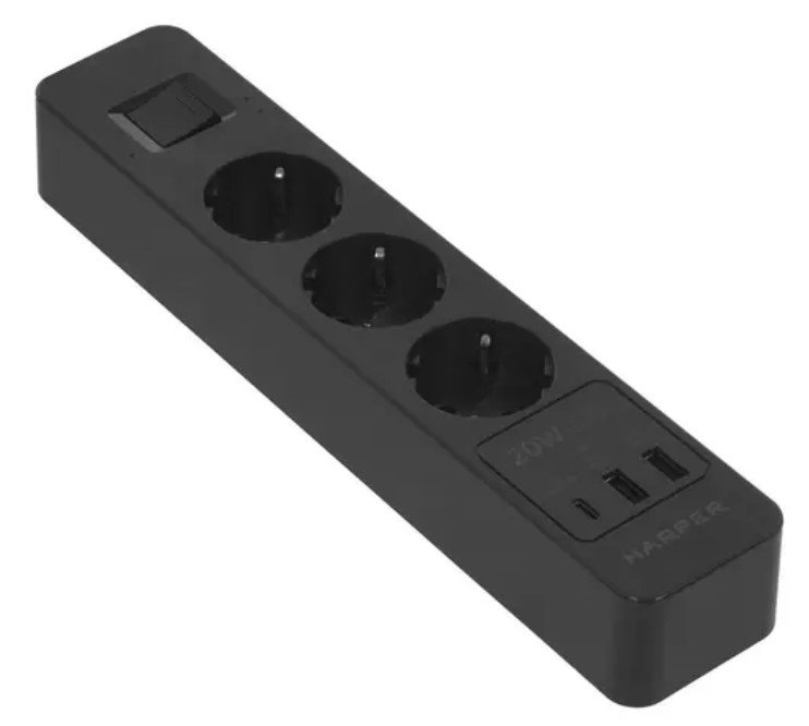 Удлинитель с USB зарядкой HARPER UCH-430 PD3.0 Black