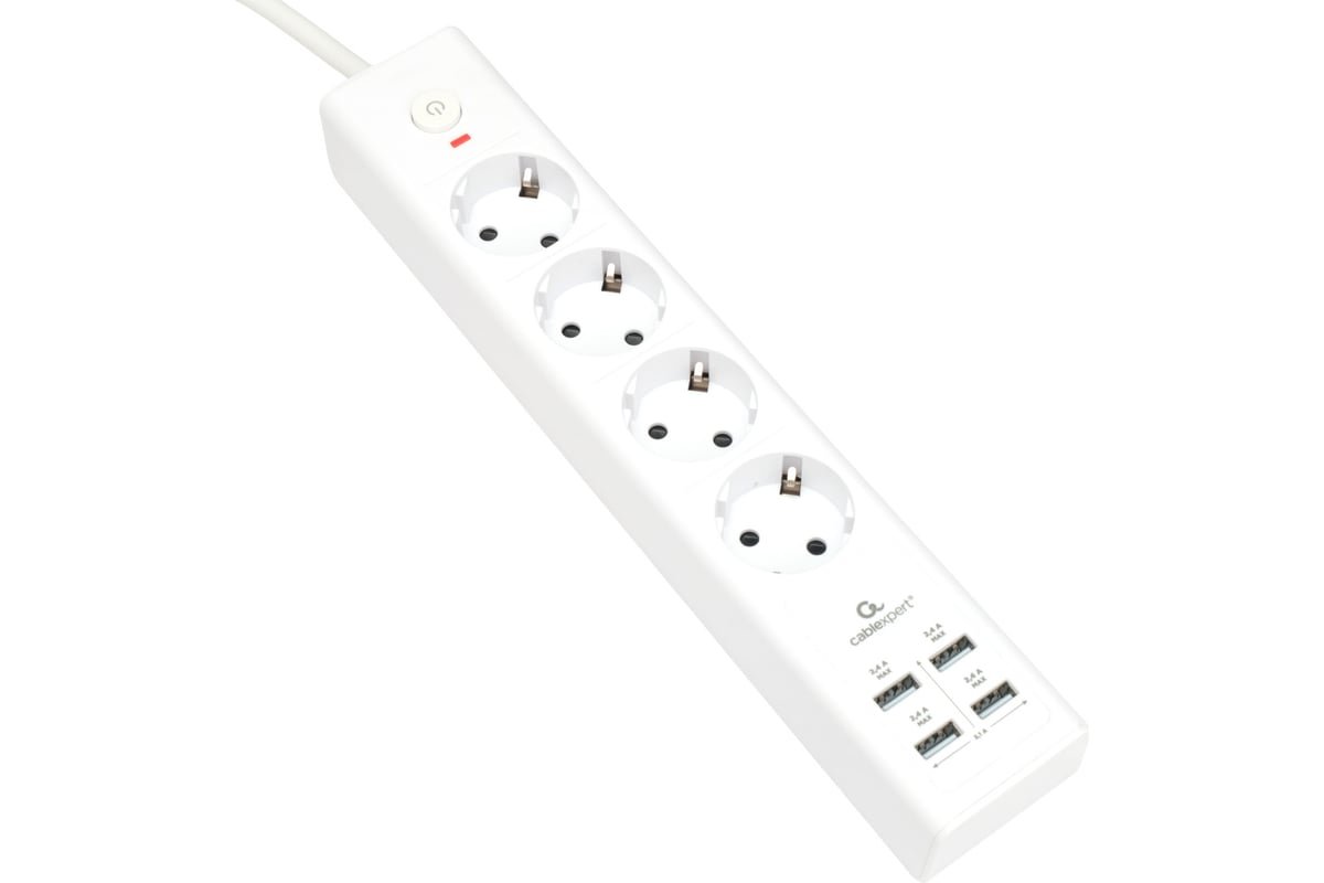Сетевой фильтр Cablexpert Exnovo EXN-4-U4-W-2 белый, 4 розетки