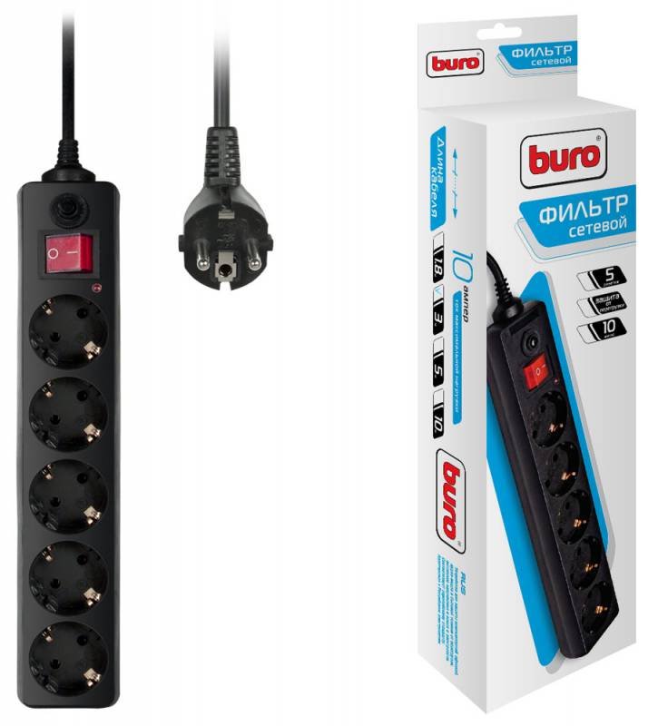 Сетевой фильтр Buro 500SH-3-B 3м (5 розеток) черный