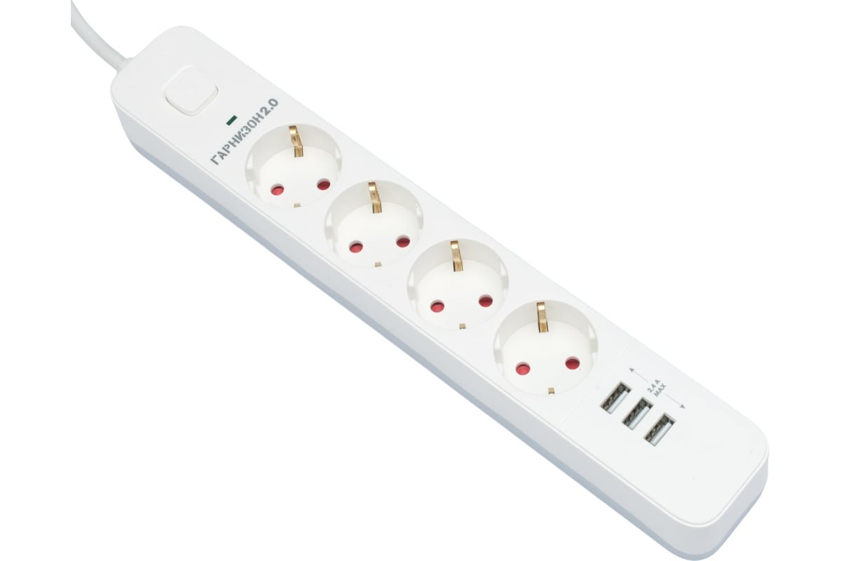Сетевой фильтр Гарнизон EPS-4-U3-W-2 белый, 4 розетки 2м