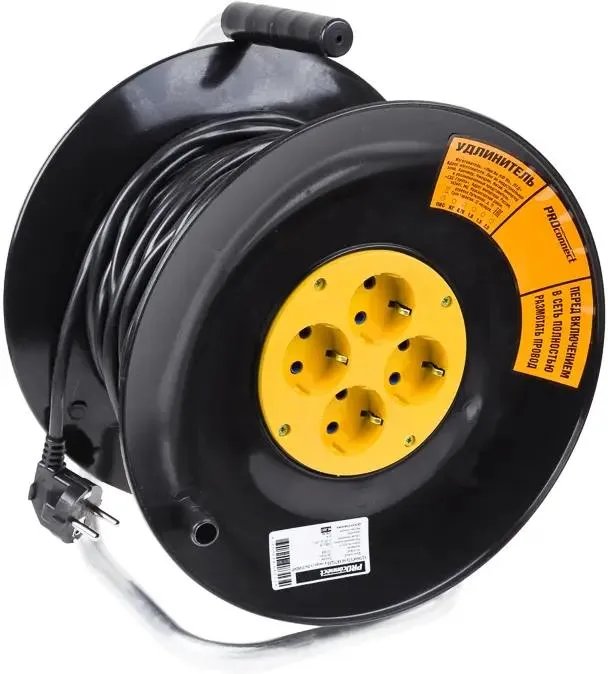 Удлинитель силовой PROconnect Standard 11-7604 3x1.0кв.мм 4розет. 20м ПВС 10A катушка черный
