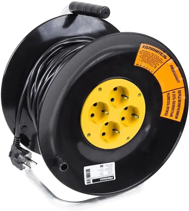 Удлинитель силовой PROconnect Standard 11-7607 3x1.0кв.мм 4розет. 50м ПВС 10A катушка черный