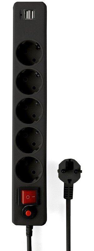 Сетевой фильтр Гарнизон ECL-5-U2-B-1.8 5р, 10А, 1.8м черный