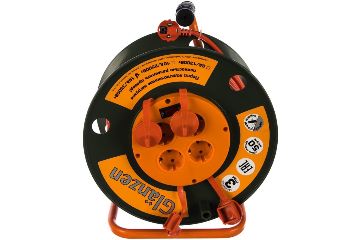 Удлинитель силовой GLANZEN EB-50-007 на катушке 4 гнезда ПВС 3x1,5 IP44 00012294