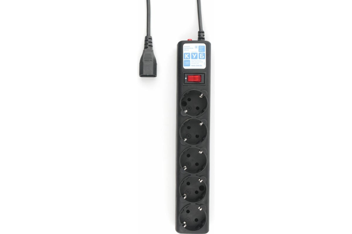 Фильтр-удлинитель Power Cube SPG5-В2 1,9м д/подключения к UPS (C14), 5 розеток, 10А/2,2кВт, черный