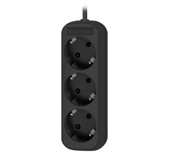 Сетевой фильтр DEFENDER с заземлением M350 5.0 м, 3 розетки, черный (99323)