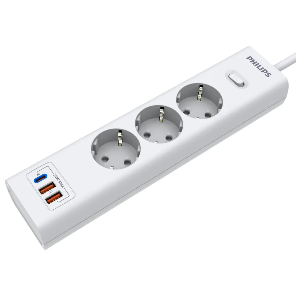 Сетевой фильтр Philips CHP4336WA/51 2м, 3 розетки белый (коробка)