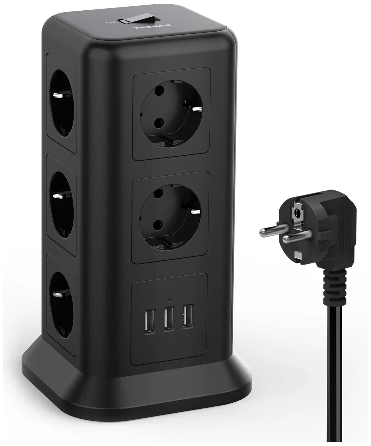Сетевой фильтр TESSAN TPS01-DE (80001849) 11 розеток 220В и 3 USB Black