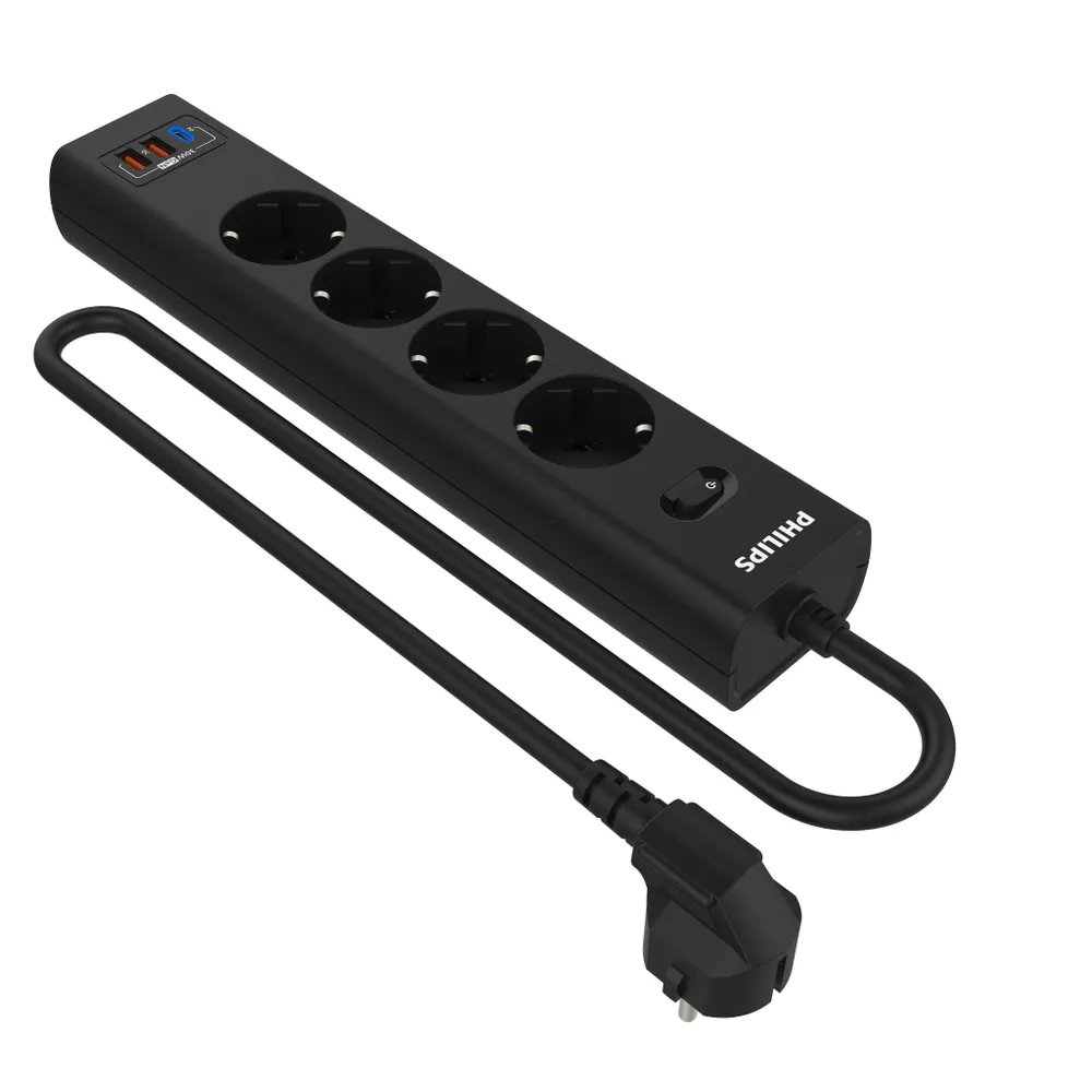 Сетевой фильтр Philips CHP8246BB/51 3м, 4 розетки черный (коробка)
