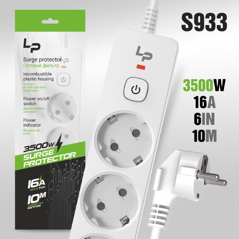 Сетевой фильтр-удлинитель Live-Power LP5175 6розеток С/З 16А с выкл. 10м white