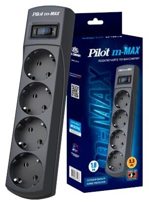 Сетевой фильтр Pilot m-MAX 1.8м (4 розетки) серый