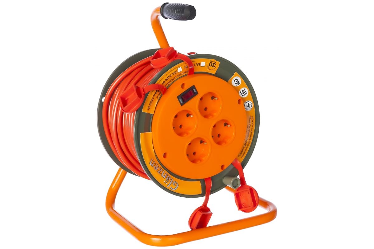 Удлинитель силовой GLANZEN EB-30-008 на катушке 4 гнезда ПВС 3x1,5 IP44 00012295