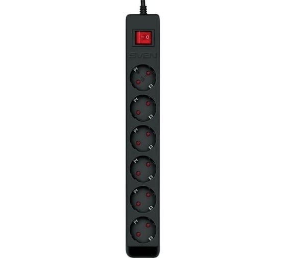Фильтр SVEN Optima 1,8 м (6 розеток с защитными шторками, черный, цветная коробка)