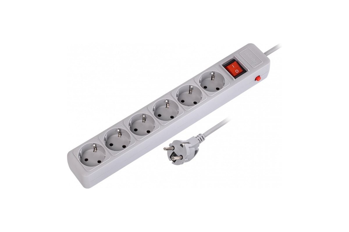 Сетевой фильтр Smartbuy SBSP-6-50-G 16А, 3500Вт 6 гнезд, без з/ш, с з/к, ПВС, 5м серый