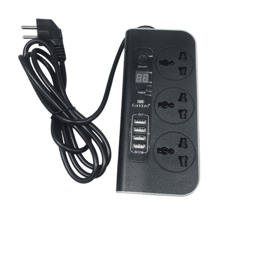 Удлинитель Earldom ES-SC02 EU, 3 розетки+4USB,10A (2500W) 1,8м черный