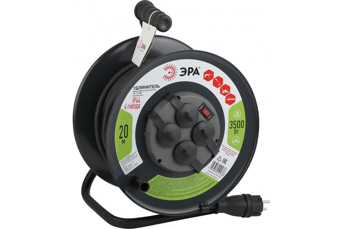 Удлинитель ЭРА RMx-4es-3x2.5-20m-IP44(KG) (Б0043057) 4 гн 20м
