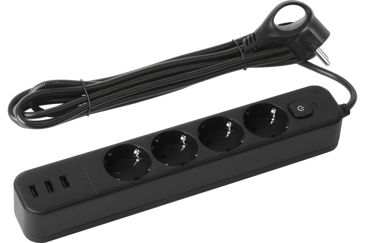 Сетевой фильтр Эра USF-4es-1,5m-3xUSBA-B (Б0059568) черный