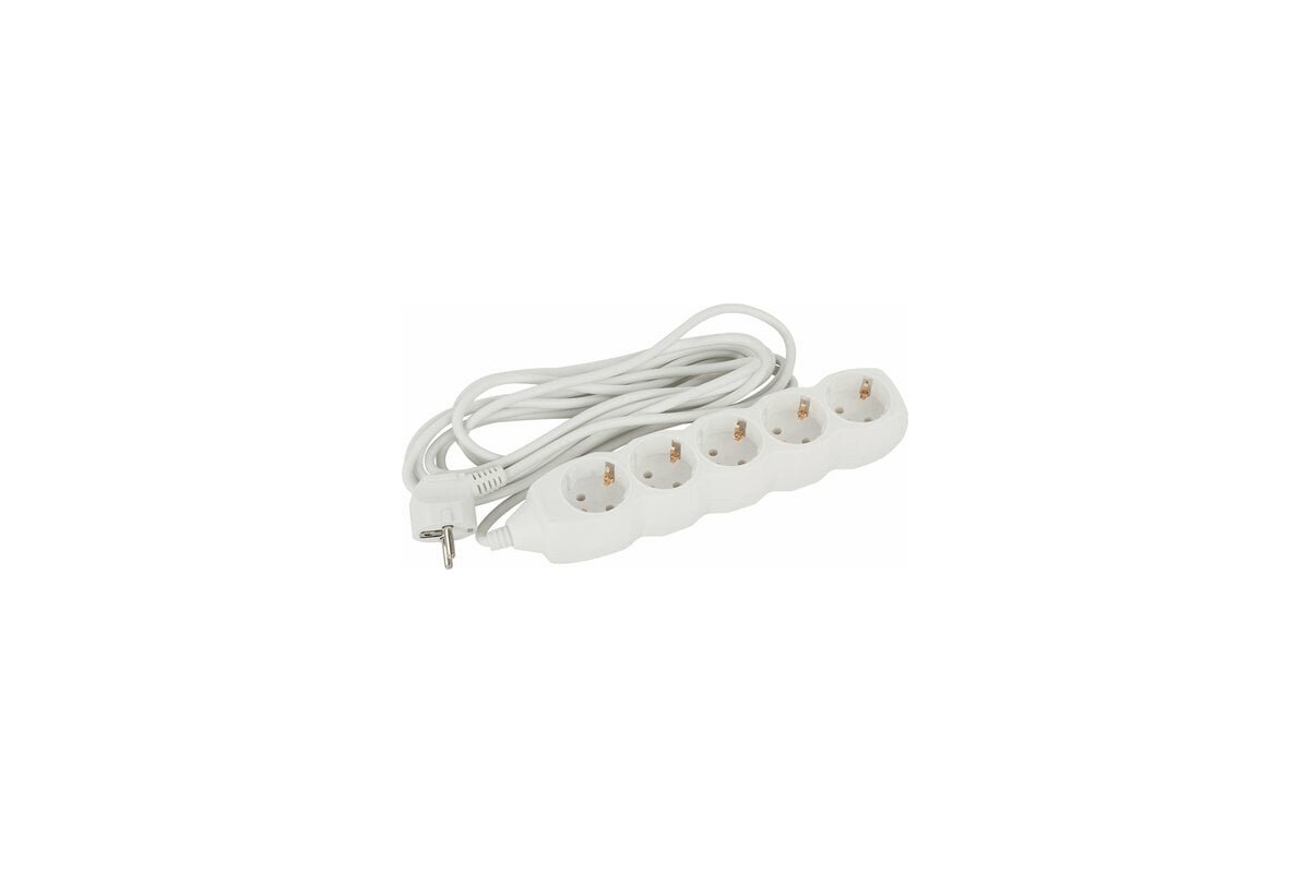Удлинитель сетевой SONNEN U-155G (511437) 5 розеток, c заземлением, 10А, 5м, белый
