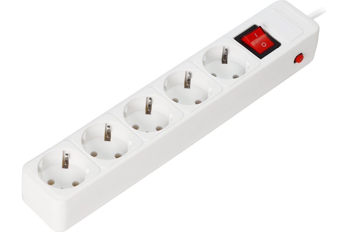 Сетевой фильтр SmartBuy SBSP-5-50-W 5.0 м, 16.0A, 5 розеток, с выключателем, с заземлением, белый