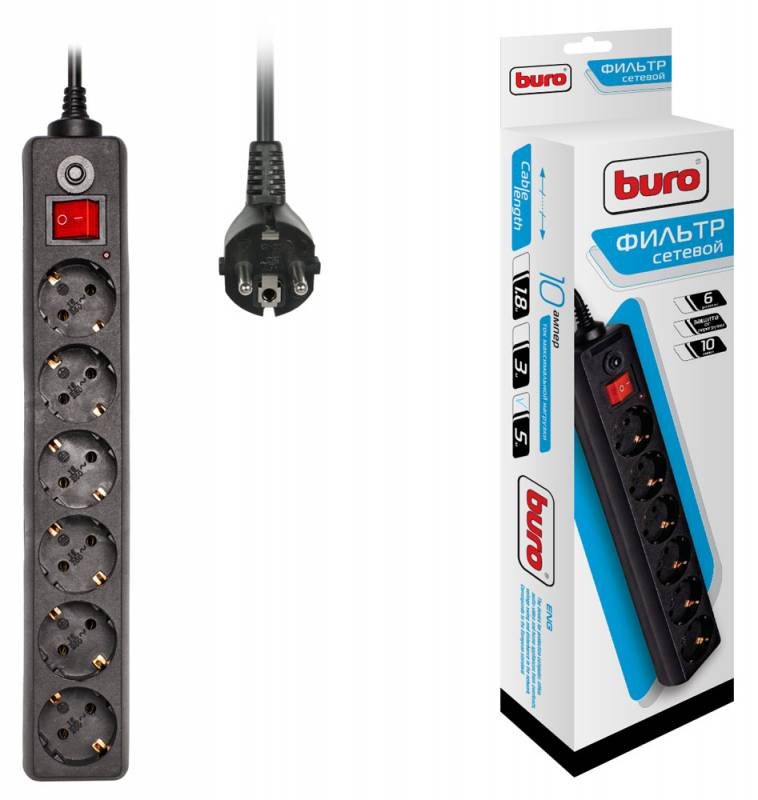 Сетевой фильтр Buro 600SH-5-B 5м (6 розеток) черный