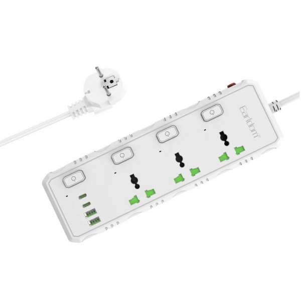 Удлинитель Earldom ES-SC10 EU, 3 розетки+2USB+2Type C PD, 3.1A (3000W)
