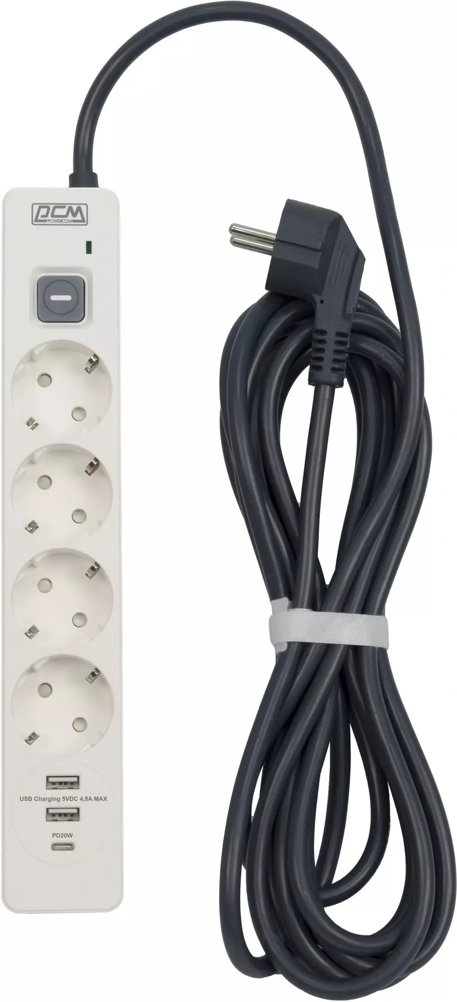 Сетевой фильтр Powercom SP-01 USB2A1CW 3,0М 3.0м (4 розетки) белый/серый