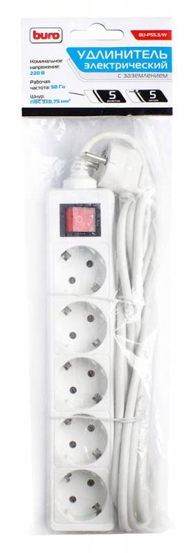 Сетевой удлинитель Buro BU-PS5.5/W 5м (5 розеток) белый
