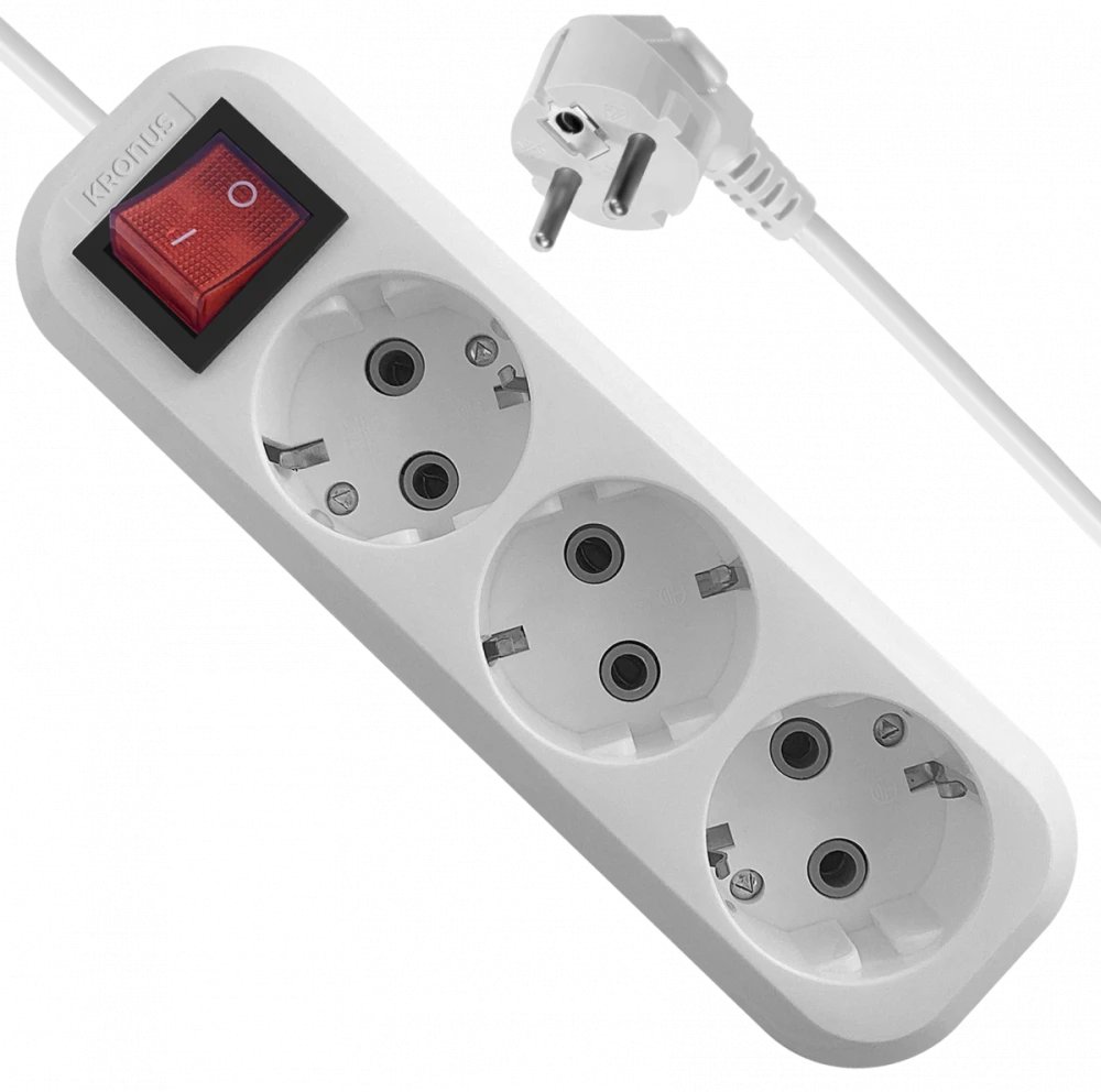 Удлинитель KRONUS 3 гнезда 7 метра 16А/3,5кВт с выключателем и заземлением ПВС 3х1,0 (1/25)