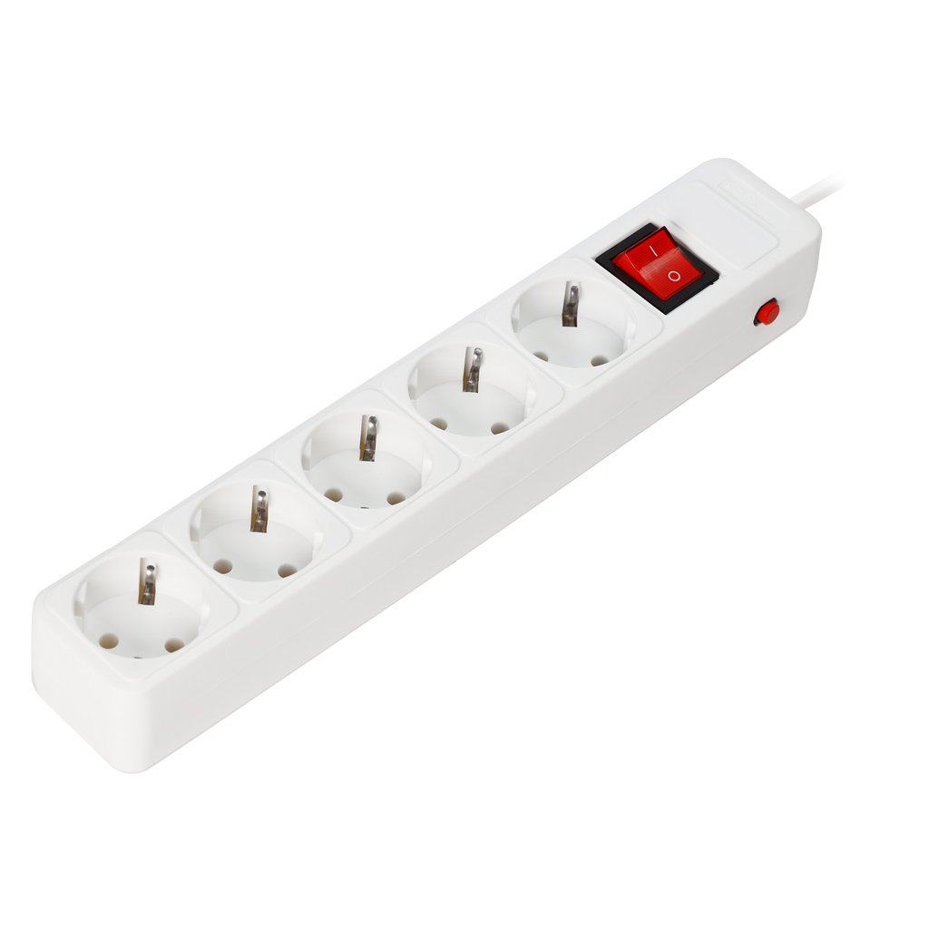 Сетевой фильтр SMARTBUY 16А, 3500 Вт, 5 гнезд, с з/ш, земля, ПВС 3x1.0 мм², 1,8 м, белый (1/45)
