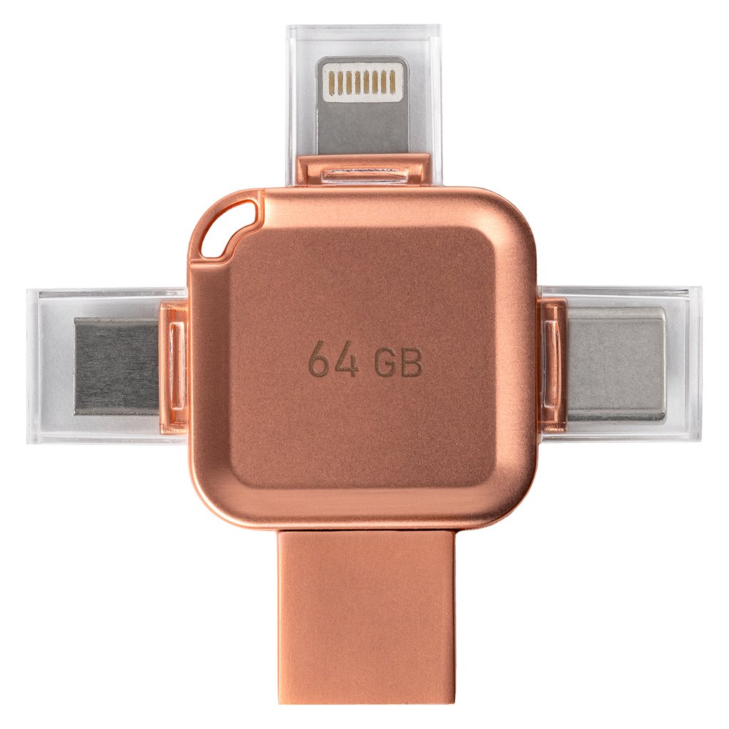 USB-флешка SmartBuy Quad SB064GBMC15A 64Gb USB 3.0, 8pin, Type-C, микро USB, металл, 4 в 1, розовый