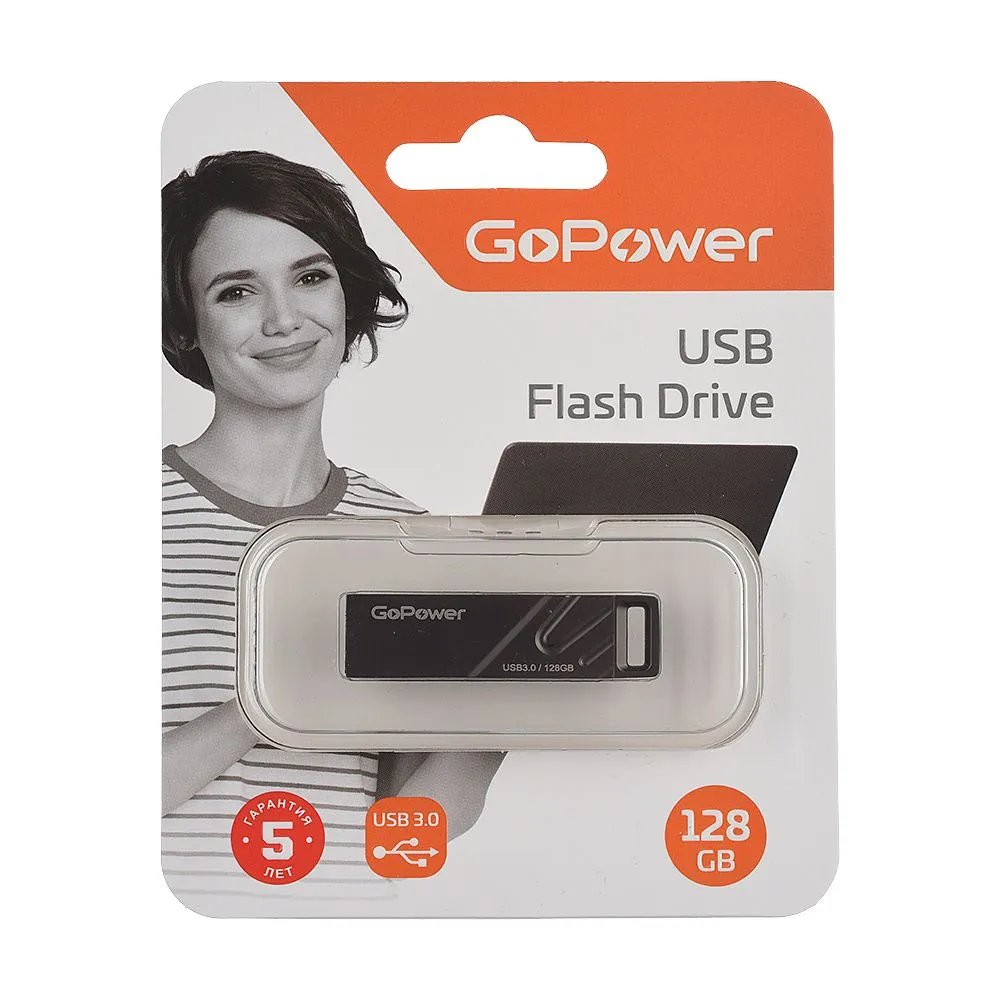 USB-флешка GoPower Titan (00-00025959) 128GB USB3.0 металл черный графит (1/50/1000)