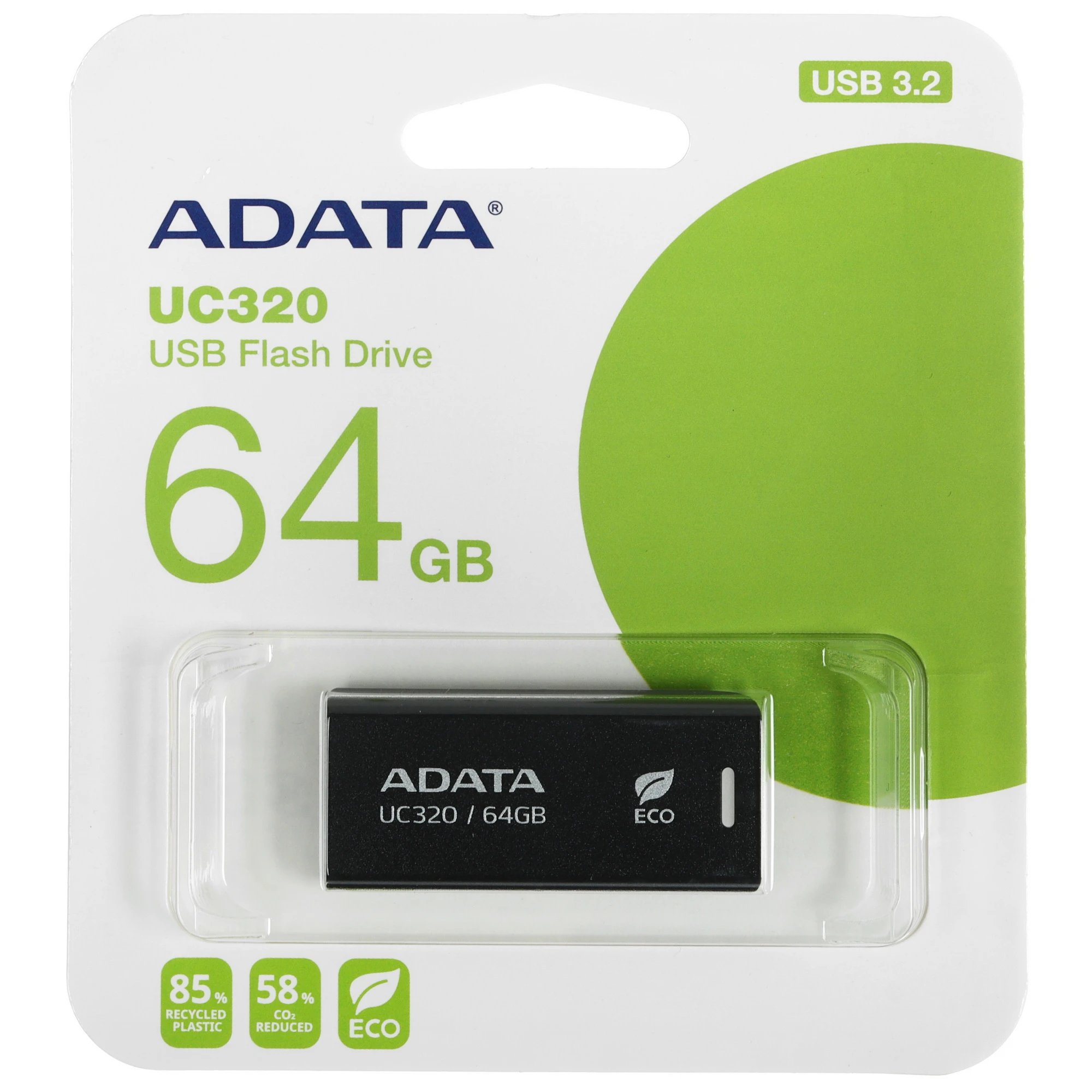 USB-флешка A-DATA UC320 (UC320-64G-RBK/BK) 64GB USB 3.2, черный выдвижной