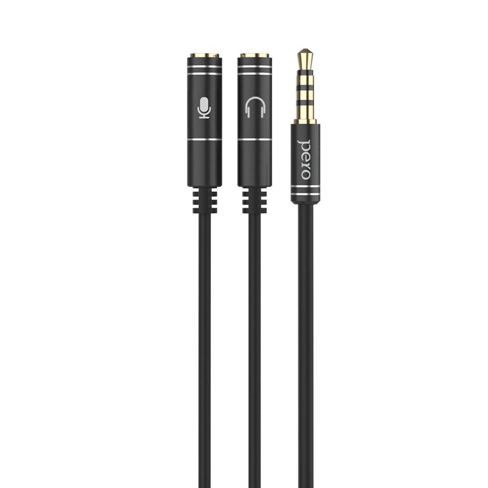 Аудио разветвитель PERO AD08 PREMIUM AUX SPLITTER MIC + SPEAK, черный