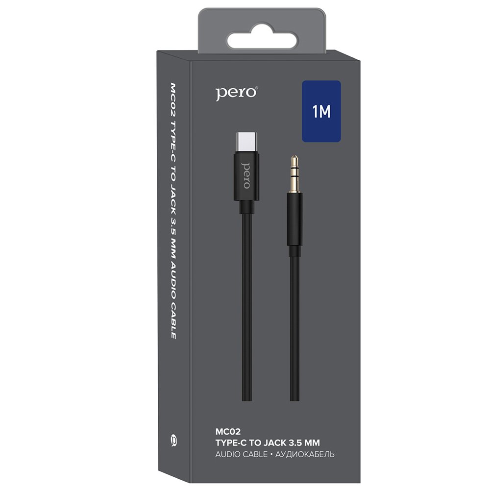 Аудио-кабель PERO MC-02 TYPE-C TO 3.5 JACK, 1м, Black