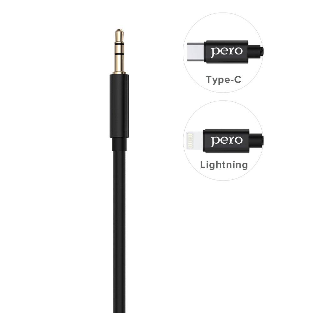 Аудио-кабель PERO MC-02 LIGHTNING TO 3.5 JACK, 1м, Black